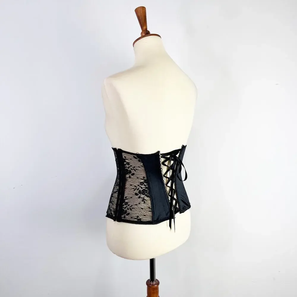 Black lace waist trainer corset back hook and eye side lace up Size XS/S